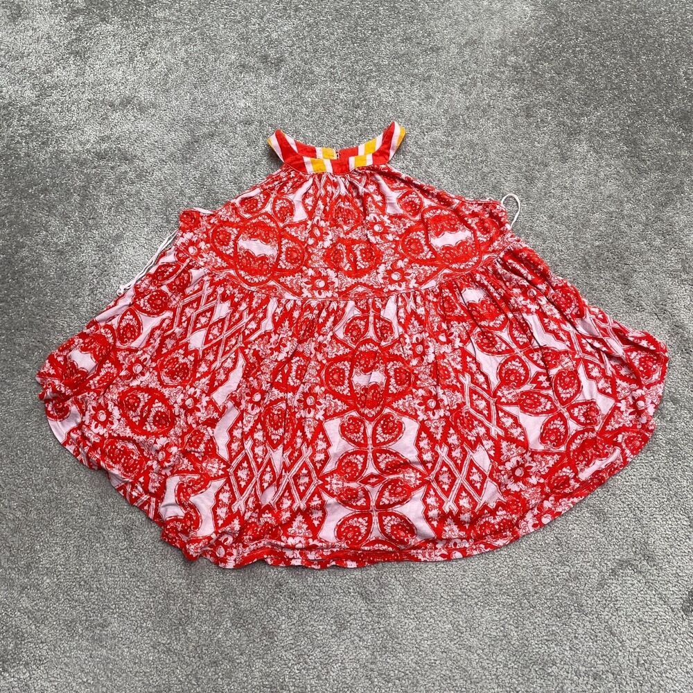 Free People Paisley Halter Top Womens Small Red Racerback Casual Linen Blend